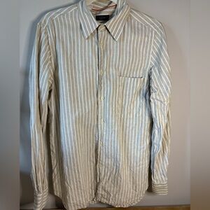 Corneliani Made in Italy Men Cream Linen/Cotton blend Button Shirt Sz Medium